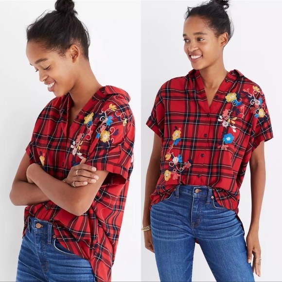 Madewell Tops - Madewell Embroidered Central Shirt in Dahl Plaid Medium